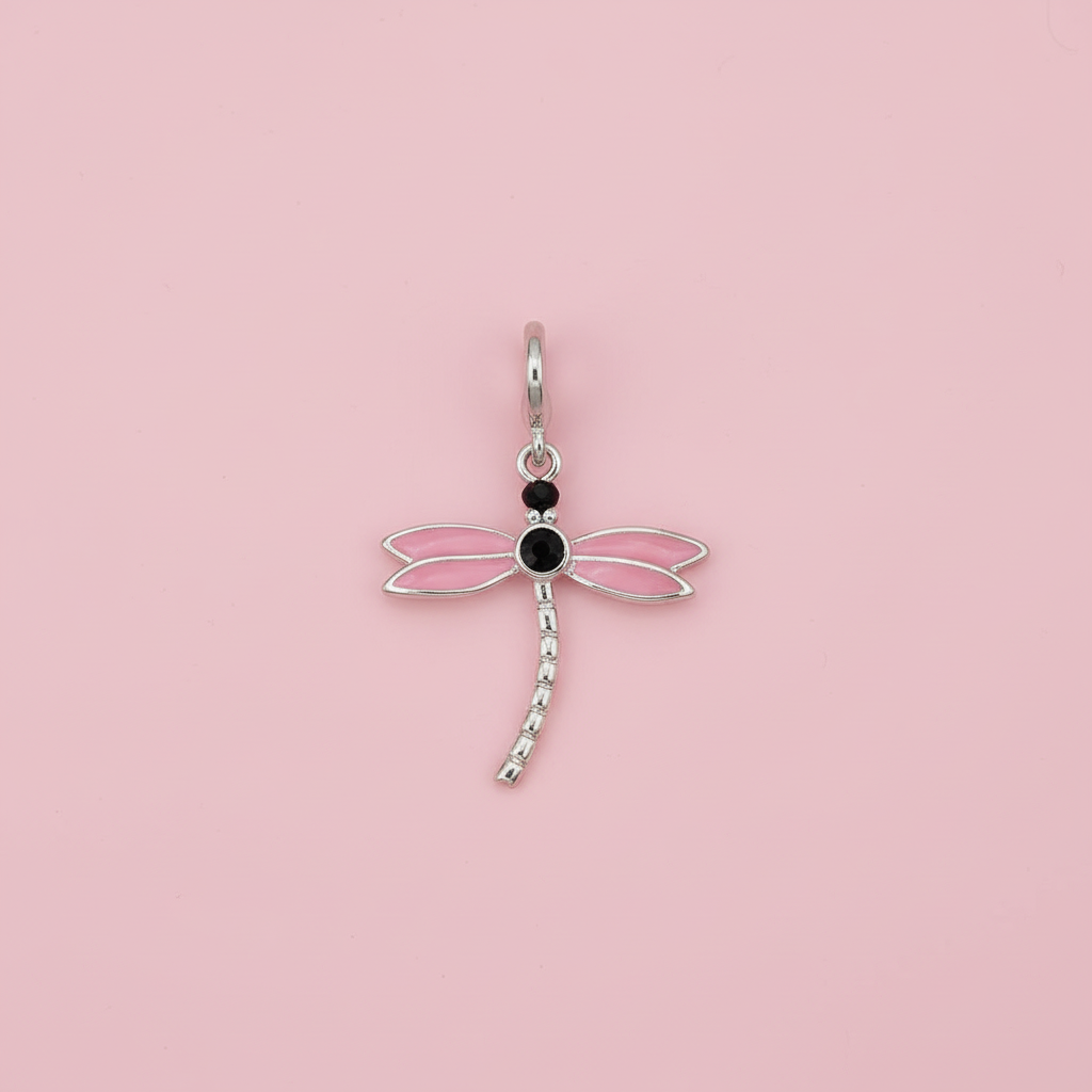 Dragonfly charm with pink background