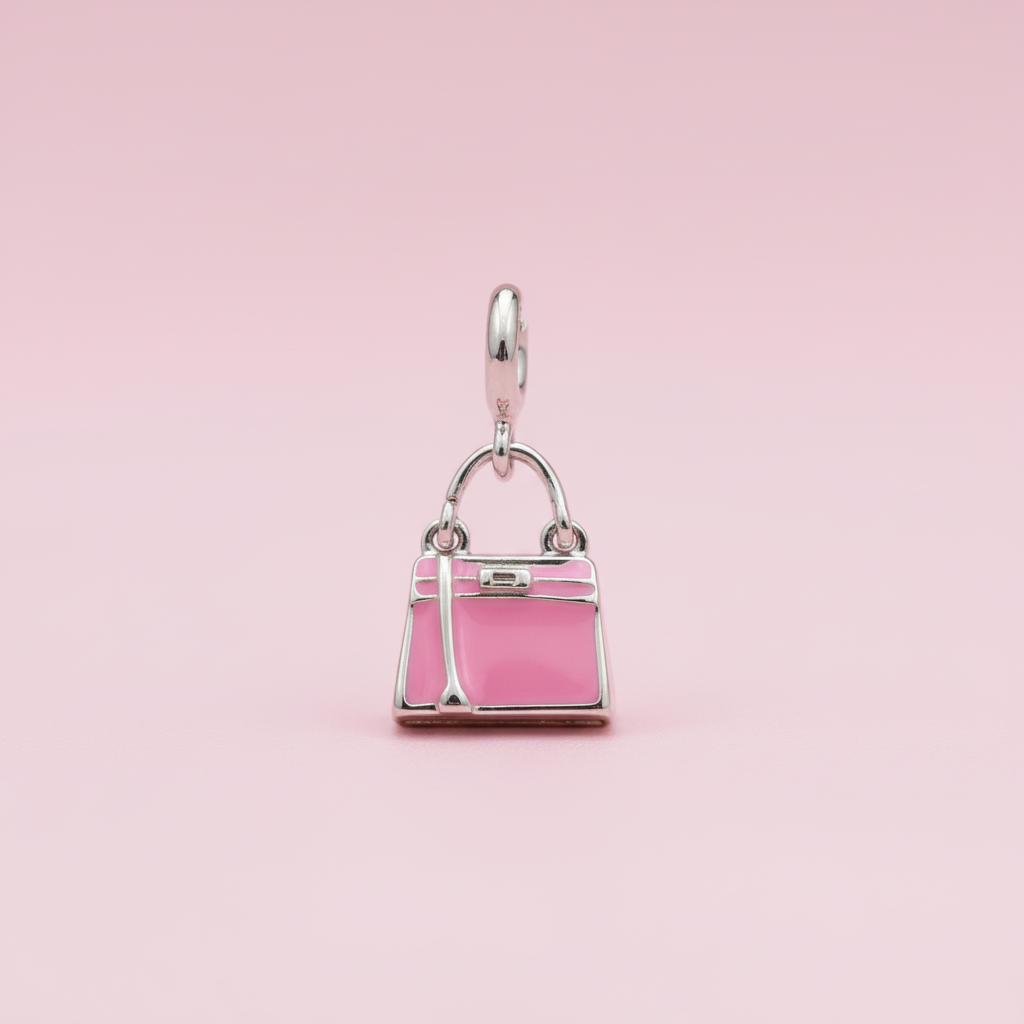 Pink handbag charm - retouched with pink background