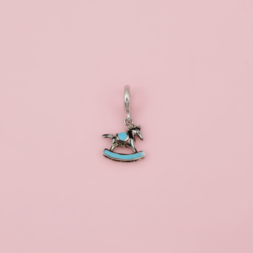 Rocking horse charm - pink background