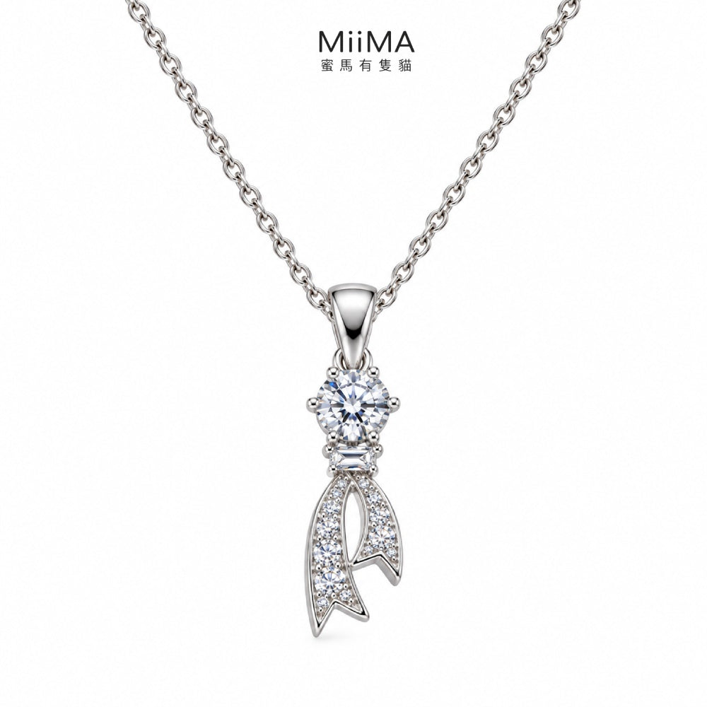 璀璨蝴蝶結 925純銀項鍊 鍍白金色CZ鋯石墜飾商品圖片｜MiiMA 蜜馬有隻貓