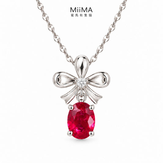 天然紅寶石50分 925純銀 蝴蝶結項鍊 紅寶蝴蝶結商品圖片｜MiiMA 蜜馬有隻貓